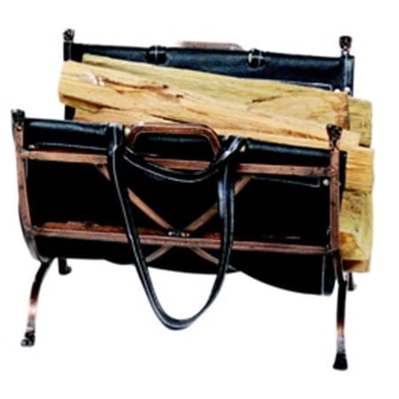 Uniflame Uniflame W-1315 ANTIQUE COPPER WROUGHT IRON LOG HOLDER WITH BLK LEATHER CARRIER W-1315